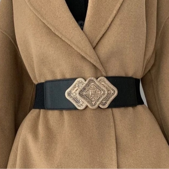 Red Elastic Leather Gold Buckle Fashion Belt - Picture 5 of 6